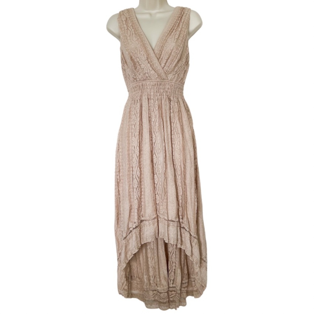 Midi/Maxi Dress Lace Bohemian Hi Low Neutral Tan Brown Size 8
